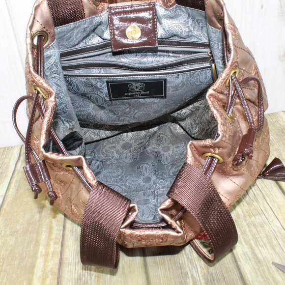 Original by Sharif Gold Vegan Leather Embroidered Drawstring Tote Shoulder Bag - Picture 10 of 13